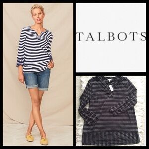 NWT Talbots Contrast Stripe Split Neck Tunic